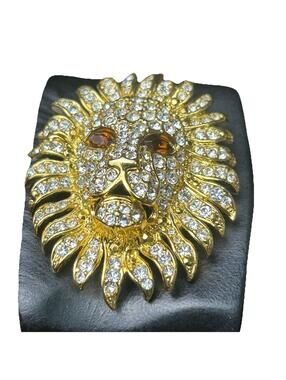 Vintage KJL Kenneth J Lane Gold Plated Pave Rhinestone Lion Pin Jewelry Pendant